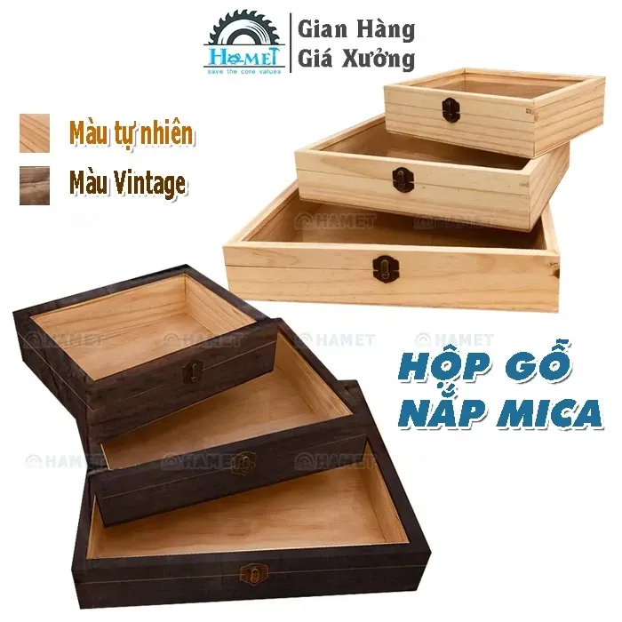 Hộp Gỗ Nắp Mica HAMET Cao Cấp Đựng Đồ Trang Sức Quà Tặng