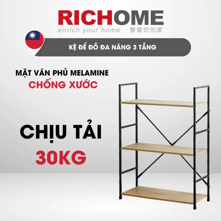 Kệ Để Đồ Đa Năng 3 Tầng,Kệ Trưng Bày Chân Sắt Chắc Chắn RICHOME SH605, Thiết Kế Hiện Đại, Sang Trọng