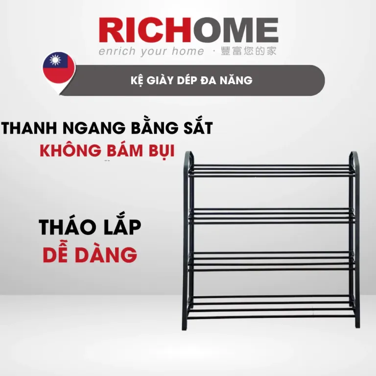 Kệ Giày Dép Đa Năng RICHOME SC226-1, Kệ Giày Nhưa, Kệ Giày 4 Tầng Để Giày Dép Tiện Lợi Chắc Chắn