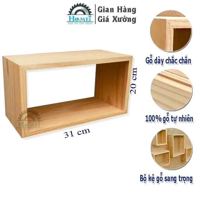 Kệ Gỗ Vuông Gắn Tường Decor HAMET Chất Gỗ Dày Dặn Giúp Không Gian Sống Thanh Lịch Ấm Áp