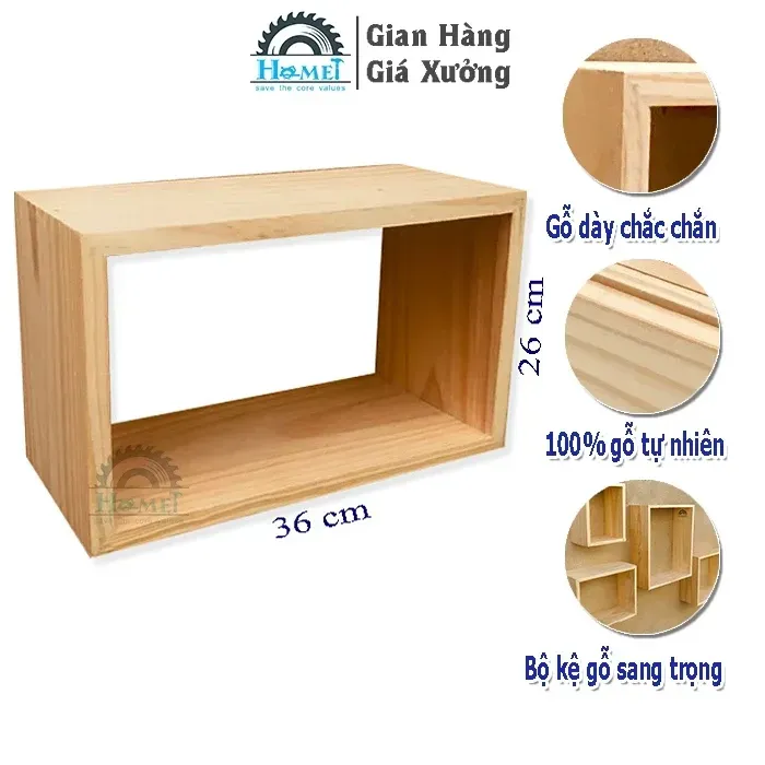 Kệ Gỗ Vuông Gắn Tường Decor HAMET Chất Gỗ Dày Dặn Giúp Không Gian Sống Thanh Lịch Ấm Áp