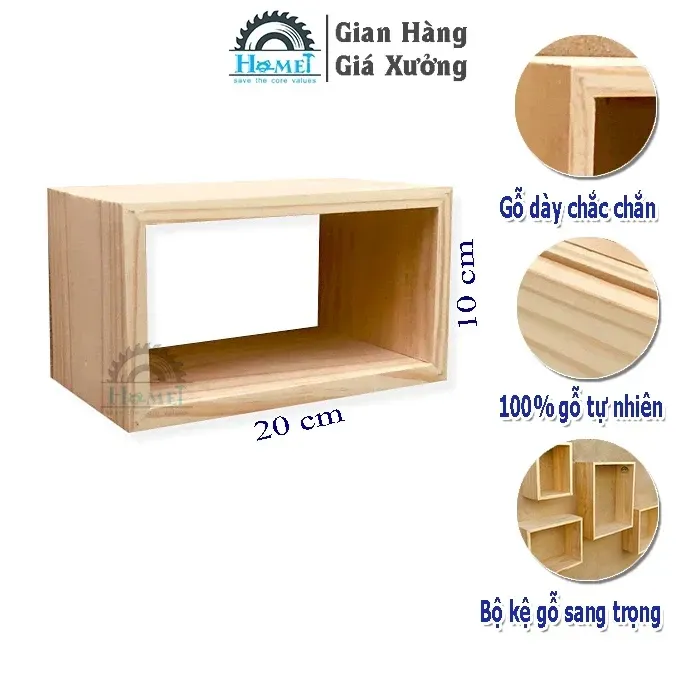 Kệ Gỗ Vuông Gắn Tường Decor HAMET Chất Gỗ Dày Dặn Giúp Không Gian Sống Thanh Lịch Ấm Áp