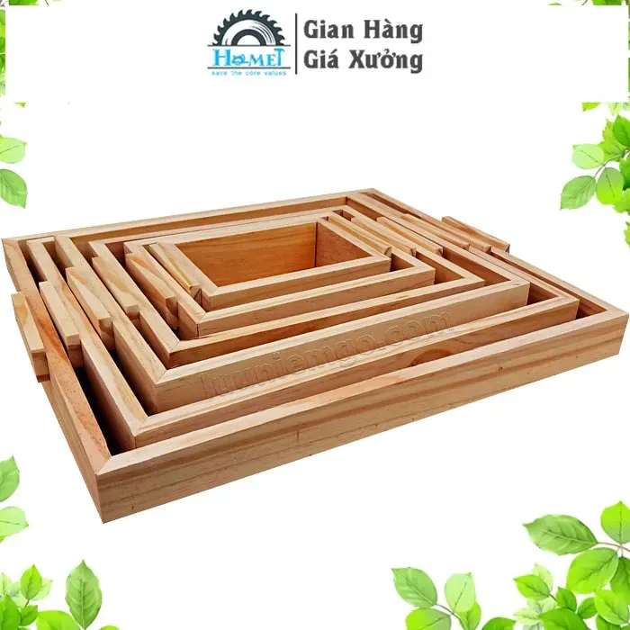 Khay Gỗ Trang Trí Decor Cao 5cm Được Phủ Sơn Bảo Vệ Cao Cap HAMET