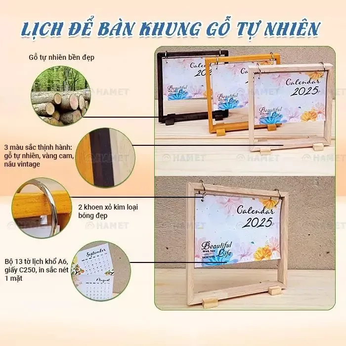 Lịch Gỗ 2025 Khung Gỗ Theo Phong Cách Đơn Giản Hiện Đại HMAET. Lịch Gỗ Để Bàn Nhỏ Gọn Tiện Dụng Làm Quà Tặng Ý Nghĩa