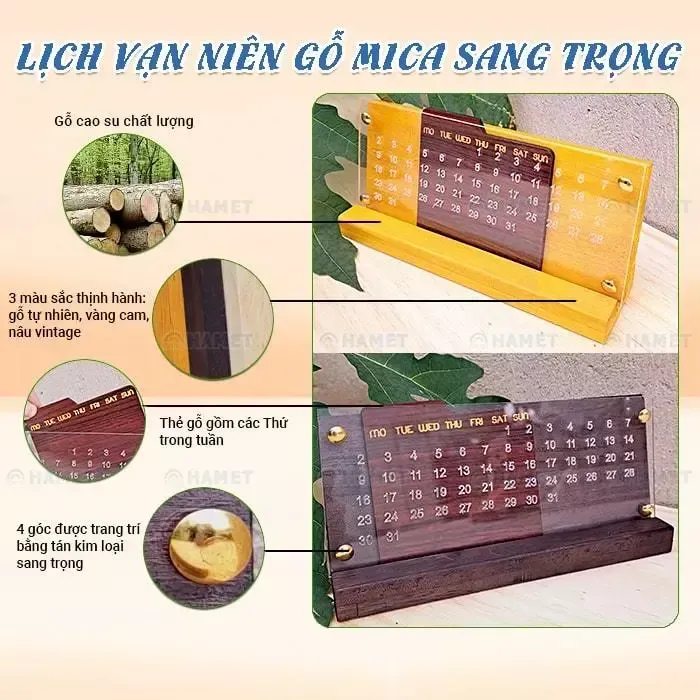 Lịch Vạn Niên Gỗ HAMET. Lịch Để Bàn Thiết Kế Theo Phong Cách Hiện Đại Sang Trọng Decor Không Gian Độc Đáo Làm Quà Tặng