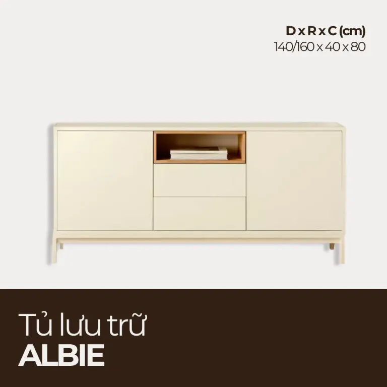 ALBIE, Tủ Lưu Trữ 2 Cánh 2 Hộc Kéo Phong Cách Scandinavian, TLT_026, 140x40x80cm, Nội thất HGF