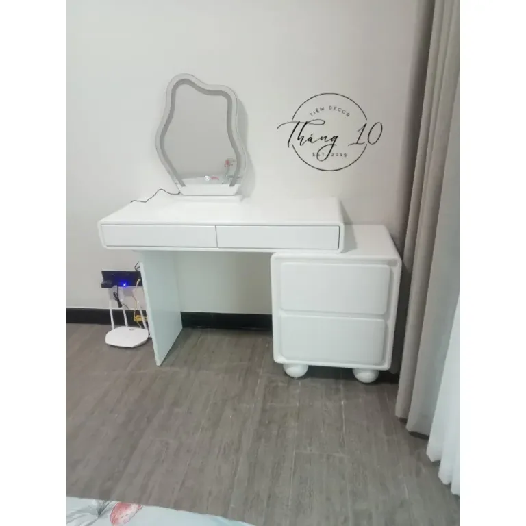 [Ảnh thật] Bàn Trang Điểm - Bàn Làm Việc Gỗ Decor kèm tủ 2 ngăn rời, có thể điều chỉnh độ dài bàn