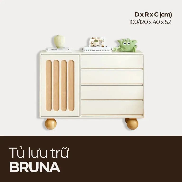 BRUNA, Tủ Lưu Trữ 1 Cánh 4 Hộc Phủ Sơn 2K, TLT_029, 100x40x52cm, Nội thất HGF