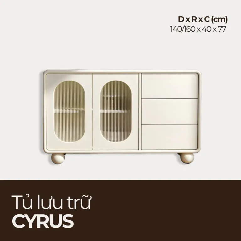 CYRUS, Tủ Lưu Trữ 3 Hộc 2 Cánh Phối Kính Sọc, TLT_031, 140x40x77cm, Nội thất HGF