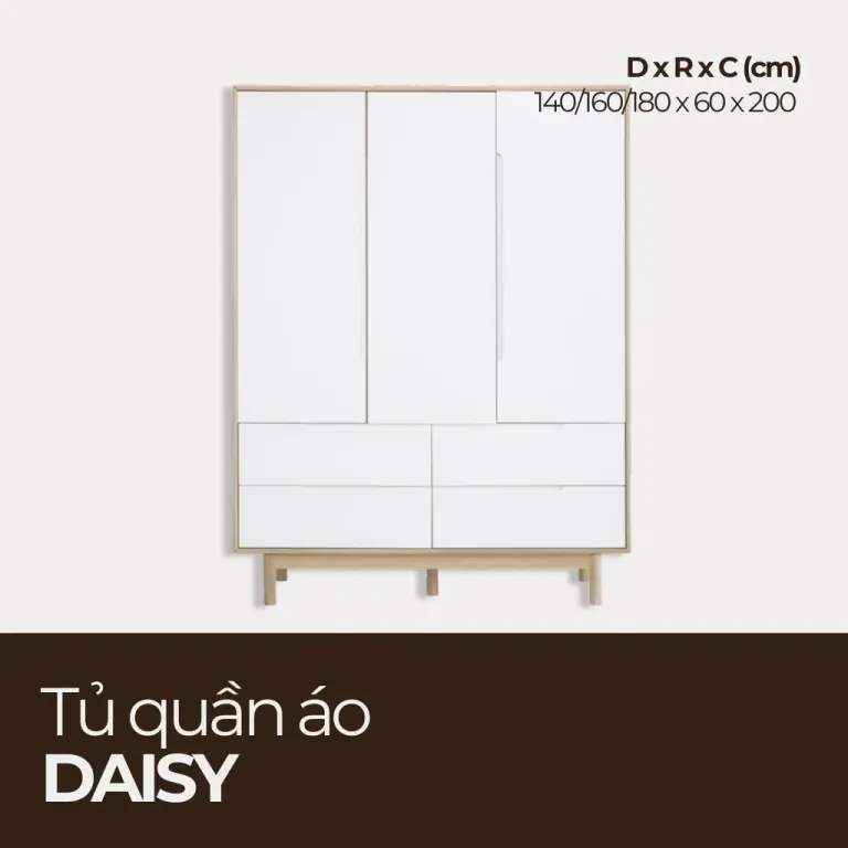 DAISY, Tủ Quần Áo Hiện Đại Phong Cách Scandinavian, TQA_019, Chiều dàix60x200cm, Nội thất HGF