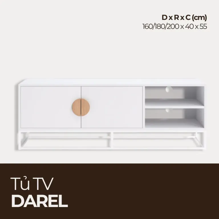 DAREL, Tủ Tivi 2 Cánh 2 Hộc Phong Cách Hiện Đại Phủ Sơn 2K, TTV_049, Chiềudàix40x55cm, Nội thất HGF