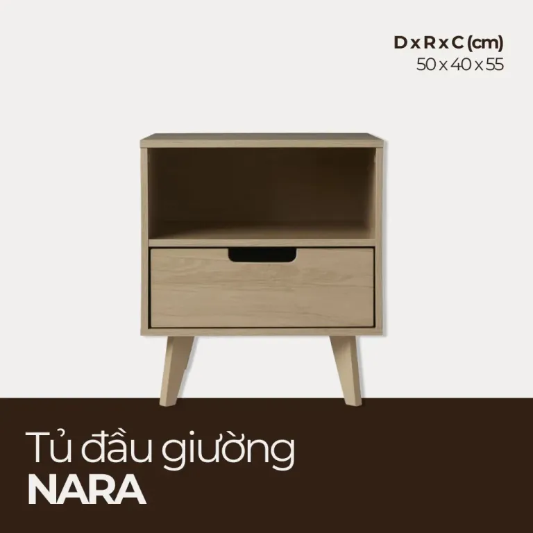 NARA, Tủ Đầu Giường Scandinavian Hiện Đại Đơn Giản - Tinh Tế, TDG_003, 50x40x55, Nội thất HGF