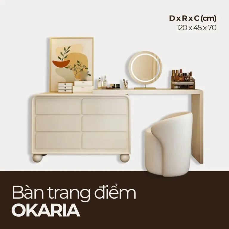 OKARIA, Bàn Trang Điểm Đa Năng Hiện Đại Sơn 2K, BTD_016, 120x45x70cm, Nội thất HGF