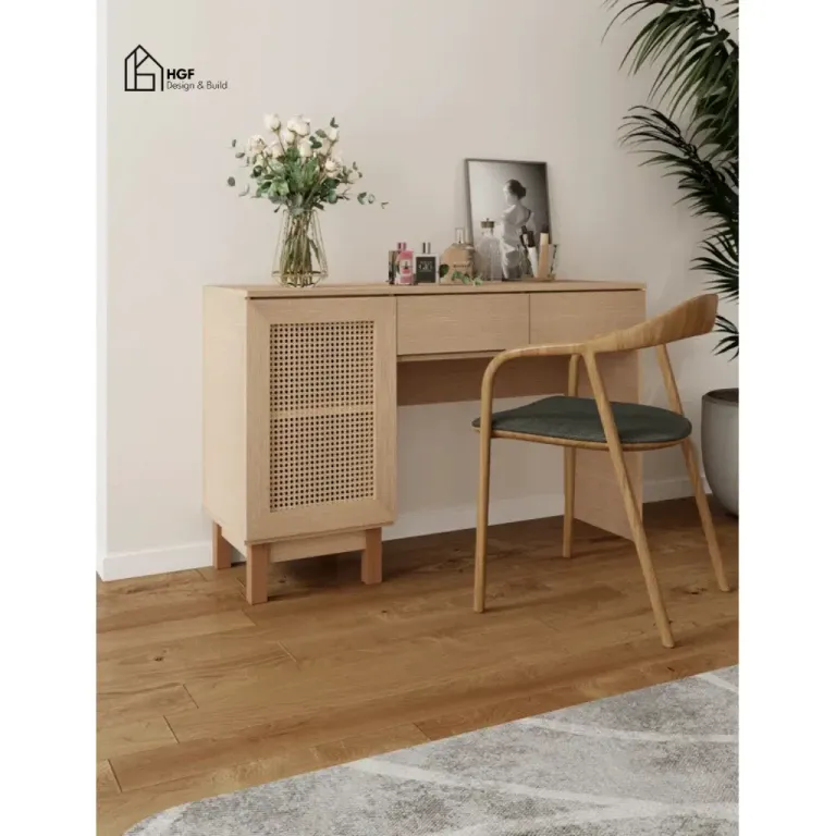 SIVAN, Bàn Làm Việc Gỗ Phối Mây Hai Ngăn Kéo Và Tủ Lưu Trữ, BLV_003, Chiềudàix50x80cm, Nội thất HGF