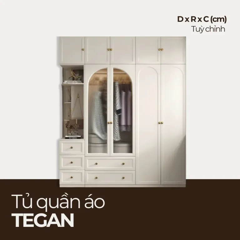 TEGAN, Tủ Quần Áo Hiện Đại Sang Trọng, TQA_038, Kích thước tùy chỉnh, Nội thất HGF HOANG GIANG