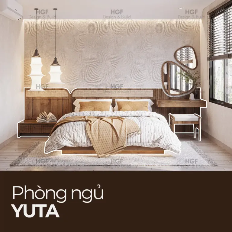 YUTA, Combo Phòng Ngủ Phong Cách Scandinavian Chất Liệu Gỗ Phối Lưới Mây,CBN_017,Nội thất HGF