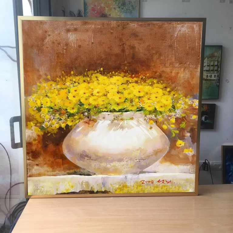 (BÌnh Hoa Xuân) 60x60cmTranh in canvas kích thước chủ đề Bình Hoa Tết