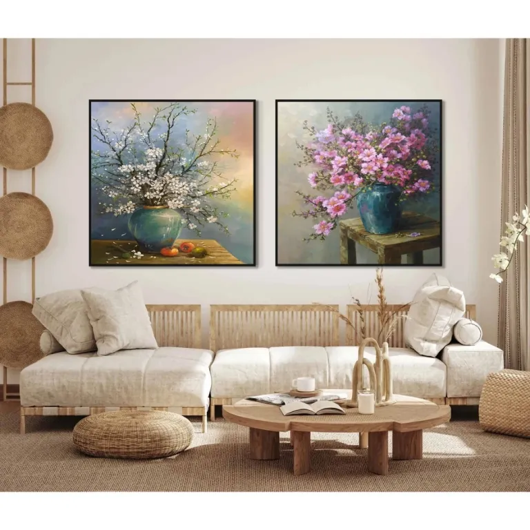 (BÌnh Hoa Xuân) 60x60cmTranh in canvas kích thước chủ đề Bình Hoa Tết