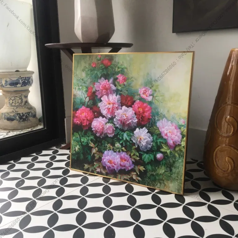 Hoa Mẫu Đơn 50x50 cm, tranh in vải Canvas chất lượng cao, đầy đủ khung và phụ kiện treo tranh