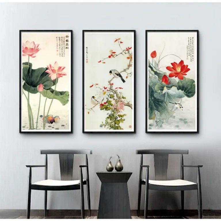 (hoasen)40x80cm Tranh in vải canvas hoa sen,đủ khung và đinh treo,