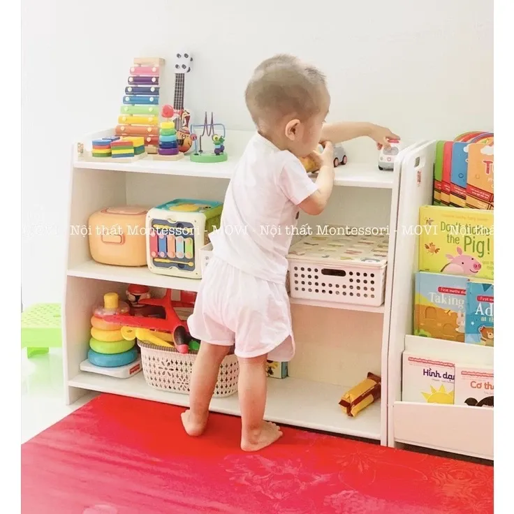 Kệ sách cho bé, kệ đồ chơi cho bé,kệ giáo cụ, giá sách gỗ Montessori cho bé KDC