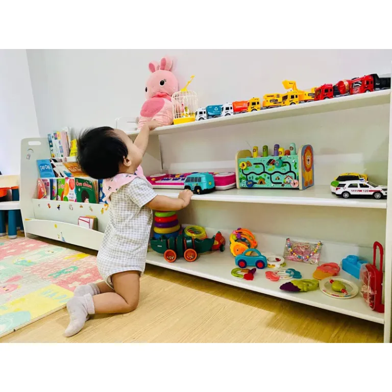 Kệ sách cho bé, kệ đồ chơi cho bé,kệ giáo cụ, giá sách gỗ Montessori cho bé KDC