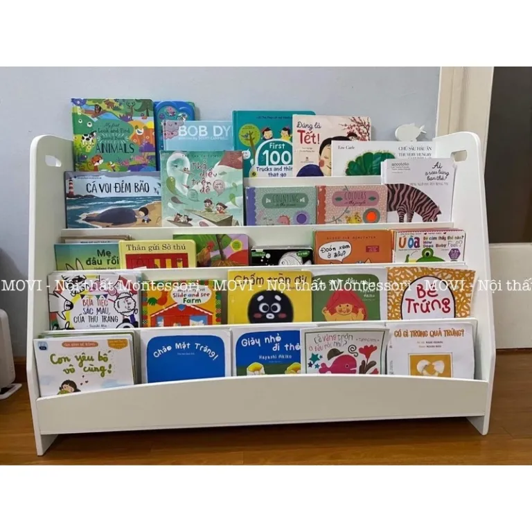 Kệ sách cho bé, kệ đồ chơi, kệ sách gỗ 5 tầng, giá sách Montessori cho bé KS5T