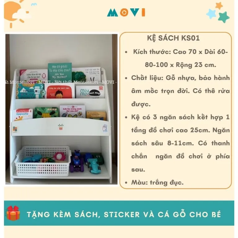 Kệ sách cho bé, kệ sách kết hợp kệ đồ chơi cho bé KS01