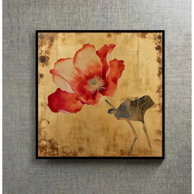 (MỚI) Tranh hoa sen cổ 60x60cm, tranh in vải canvas kimsa không xước, đủ khung và đinh treo.