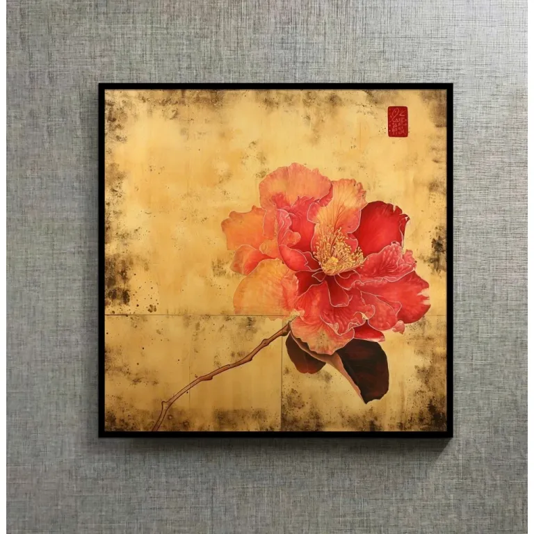 (MỚI) Tranh hoa sen cổ 60x60cm, tranh in vải canvas kimsa không xước, đủ khung và đinh treo.