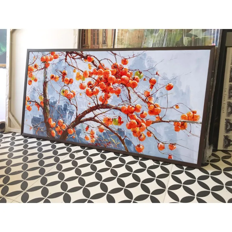 (new) 60x120cm tranh cành hồng may mắn 1 - tranh in vải canvas, đủ khung hoặc căng xát xi