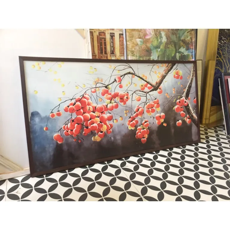 (new) 60x120cm tranh cành hồng may mắn 2 - tranh in vải canvas, đủ khung hoặc căng xát xi