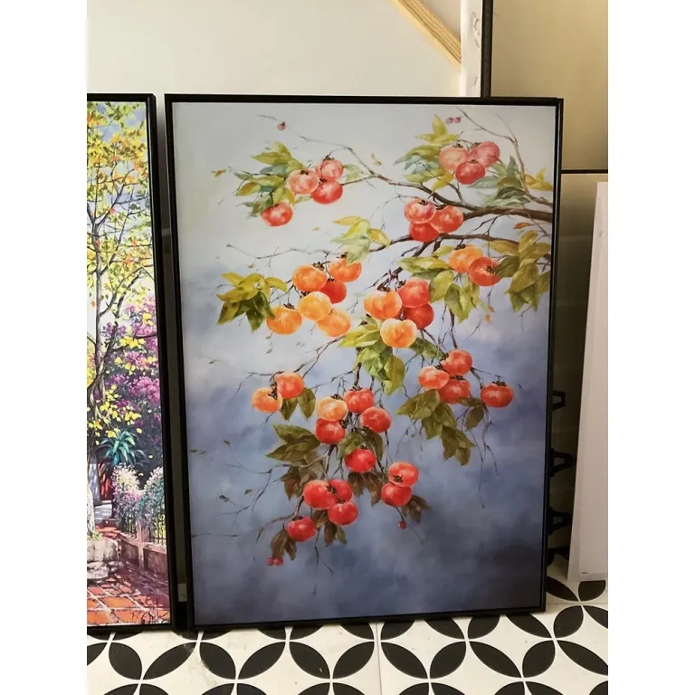 (new) tranh quả hồng, phố cũ 50x70cm đủ khung