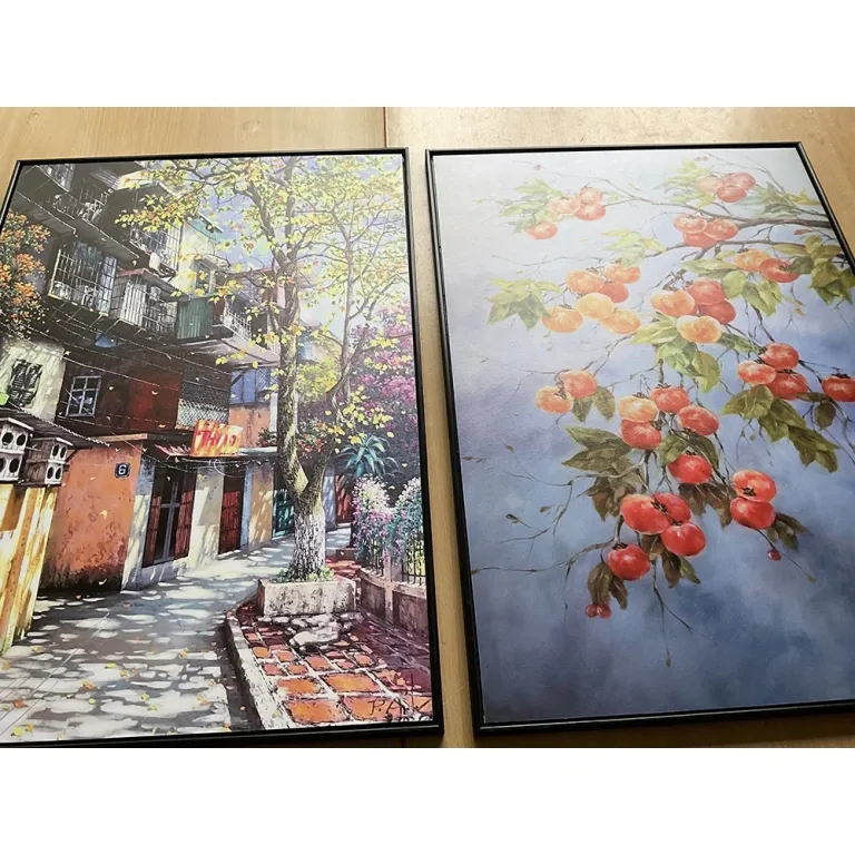 (new) tranh quả hồng, phố cũ 50x70cm đủ khung