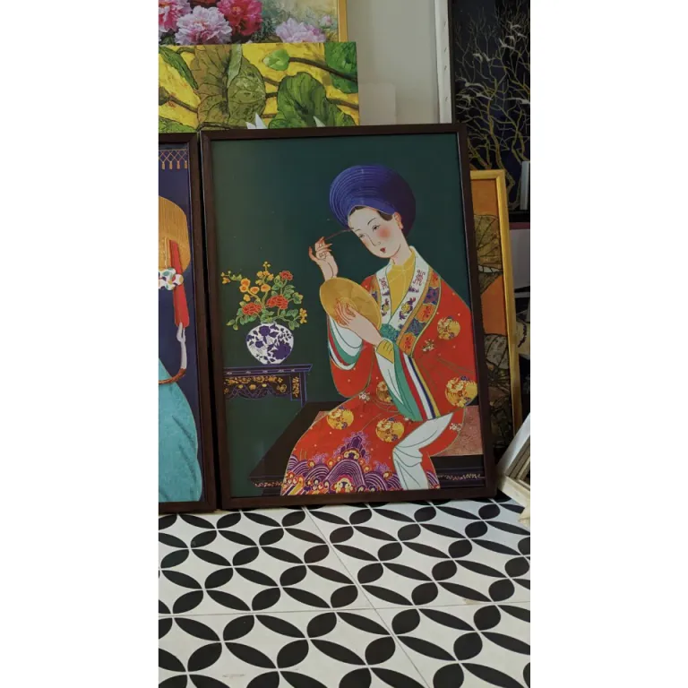 (NEW)indochina1 KT 50x70cm tranh in vải canvas hình cô gái ĐÔng Dương- đủ khung và đinh treo