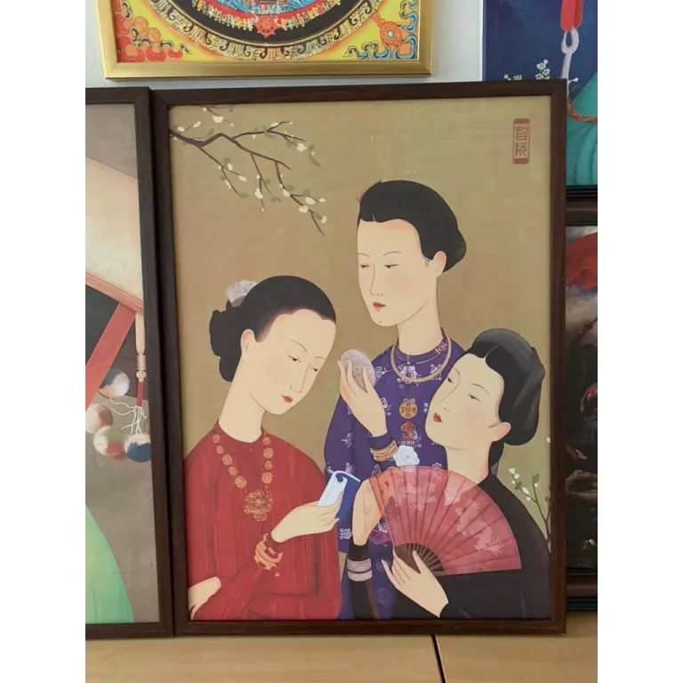 (NEW)indochina2 KT 50x70cm tranh in vải canvas hình cô gái ĐÔng Dương- đủ khung và đinh treo