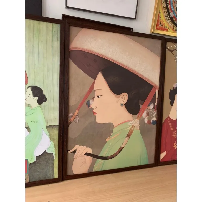 (NEW)indochina2 KT 50x70cm tranh in vải canvas hình cô gái ĐÔng Dương- đủ khung và đinh treo