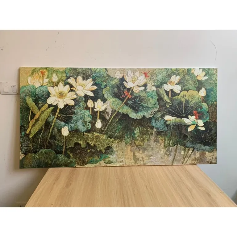 Tranh canvas hoa sen, kt 60x120cm, đủ khung và đinh treo