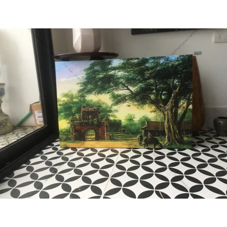 Tranh Làng Quê Việt Nam,50x70cm, căng xacsxi tràn viền Chất Liệu in vải canvas