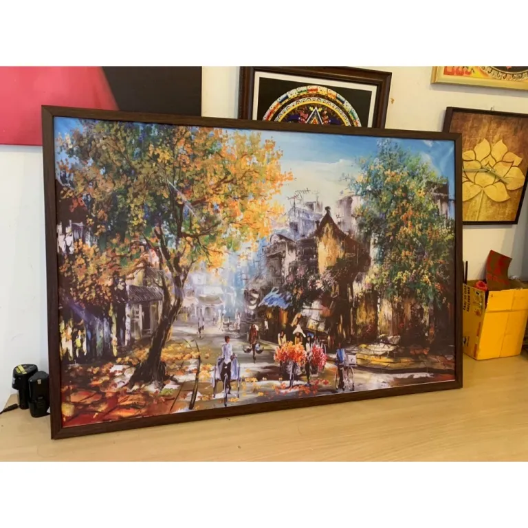 Tranh Phố cổ, in vải canvas đủ khung và đinh treo, kt 60x90cm