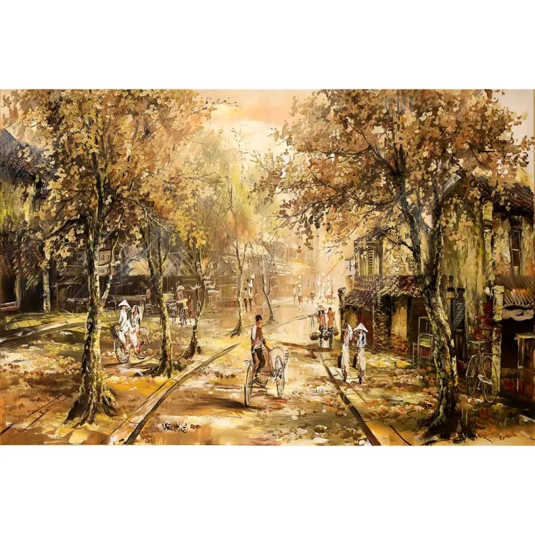 Tranh Phố cổ, in vải canvas đủ khung và đinh treo, kt 60x90cm