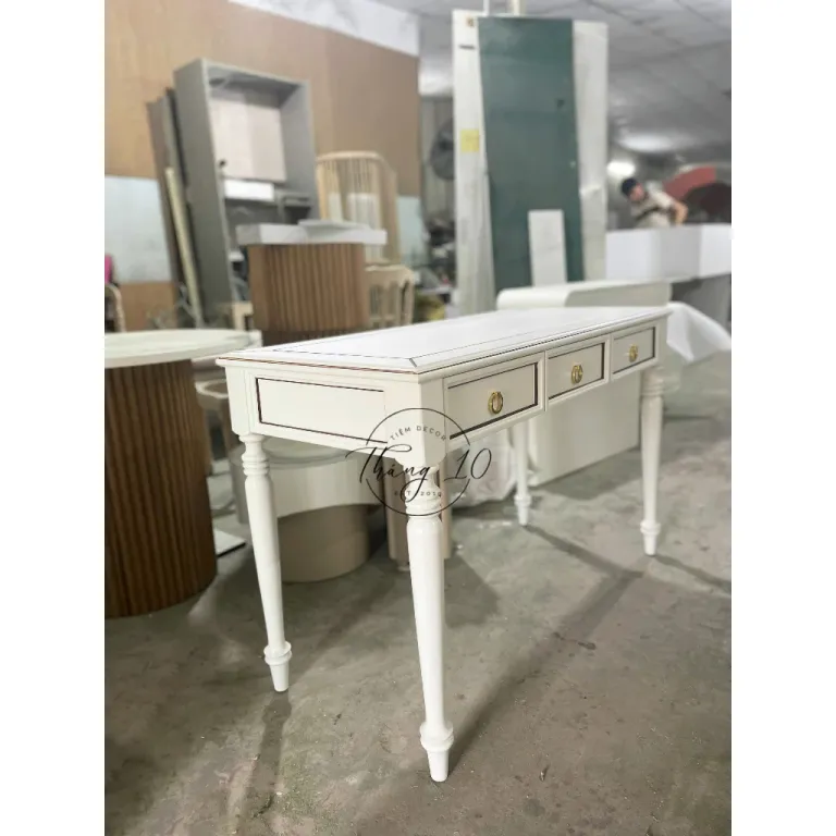 BÀN LÀM VIỆC - BÀN CONSOLE CHÂN TIỆN 3 NGĂN KÉO, CHẠY CHỈ NHỎ NÂU