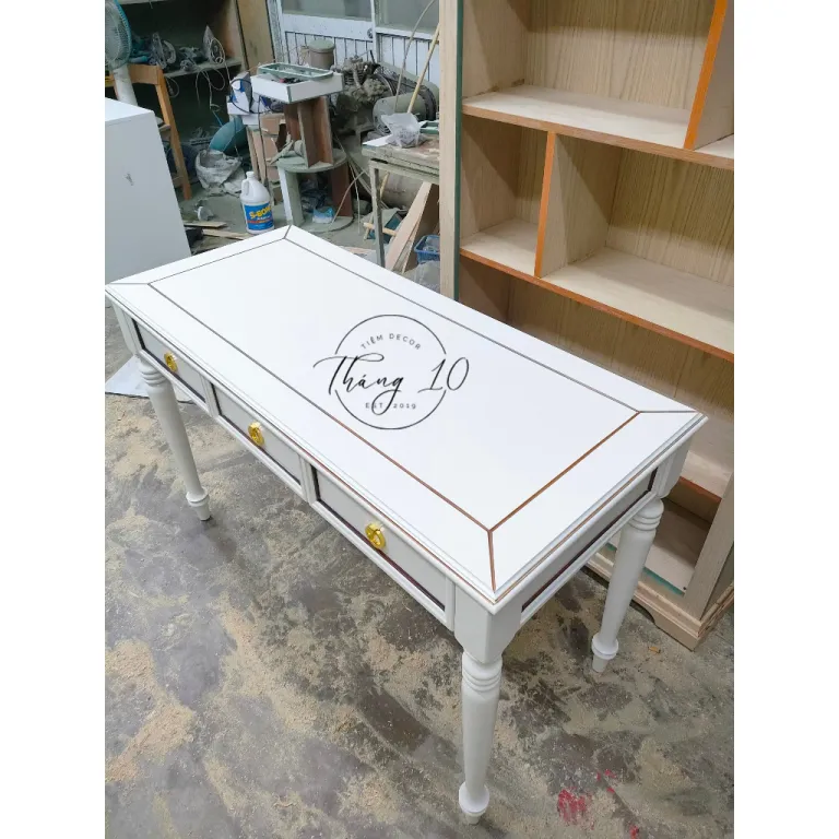 BÀN LÀM VIỆC - BÀN CONSOLE CHÂN TIỆN 3 NGĂN KÉO, CHẠY CHỈ NHỎ NÂU