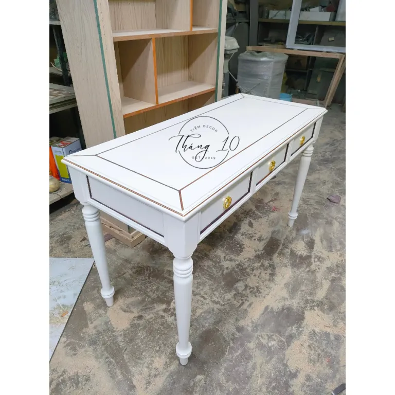 BÀN LÀM VIỆC - BÀN CONSOLE CHÂN TIỆN 3 NGĂN KÉO, CHẠY CHỈ NHỎ NÂU