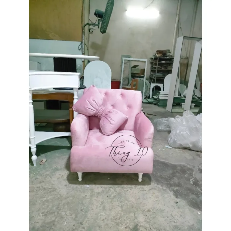 GHẾ SOFA ĐƠN KÈM GỐI NƠ - Bọc vải theo yêu cầu #tiemdecorthang10