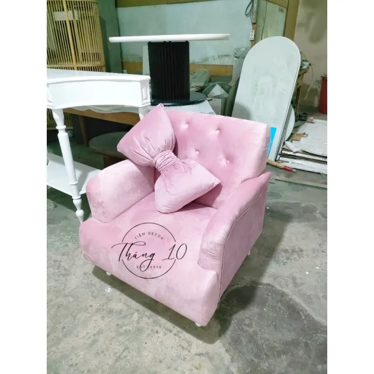 GHẾ SOFA ĐƠN KÈM GỐI NƠ - Bọc vải theo yêu cầu #tiemdecorthang10